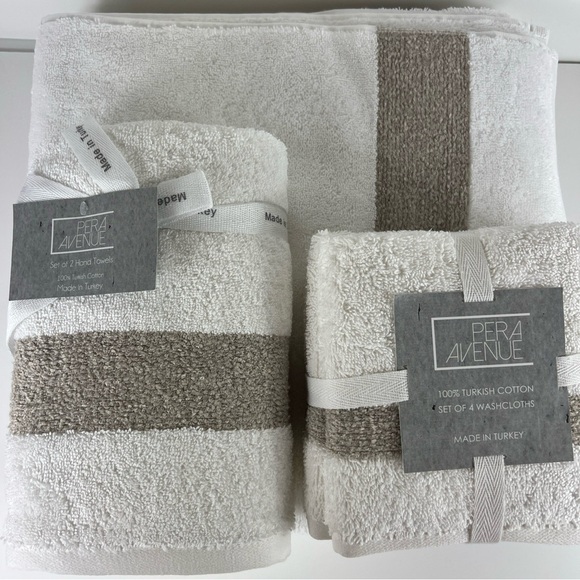 Pera Avenue Luxe Bath Towel Set 100% Turkish Cotton Cream & Tan 8 Piece Set - Picture 4 of 9